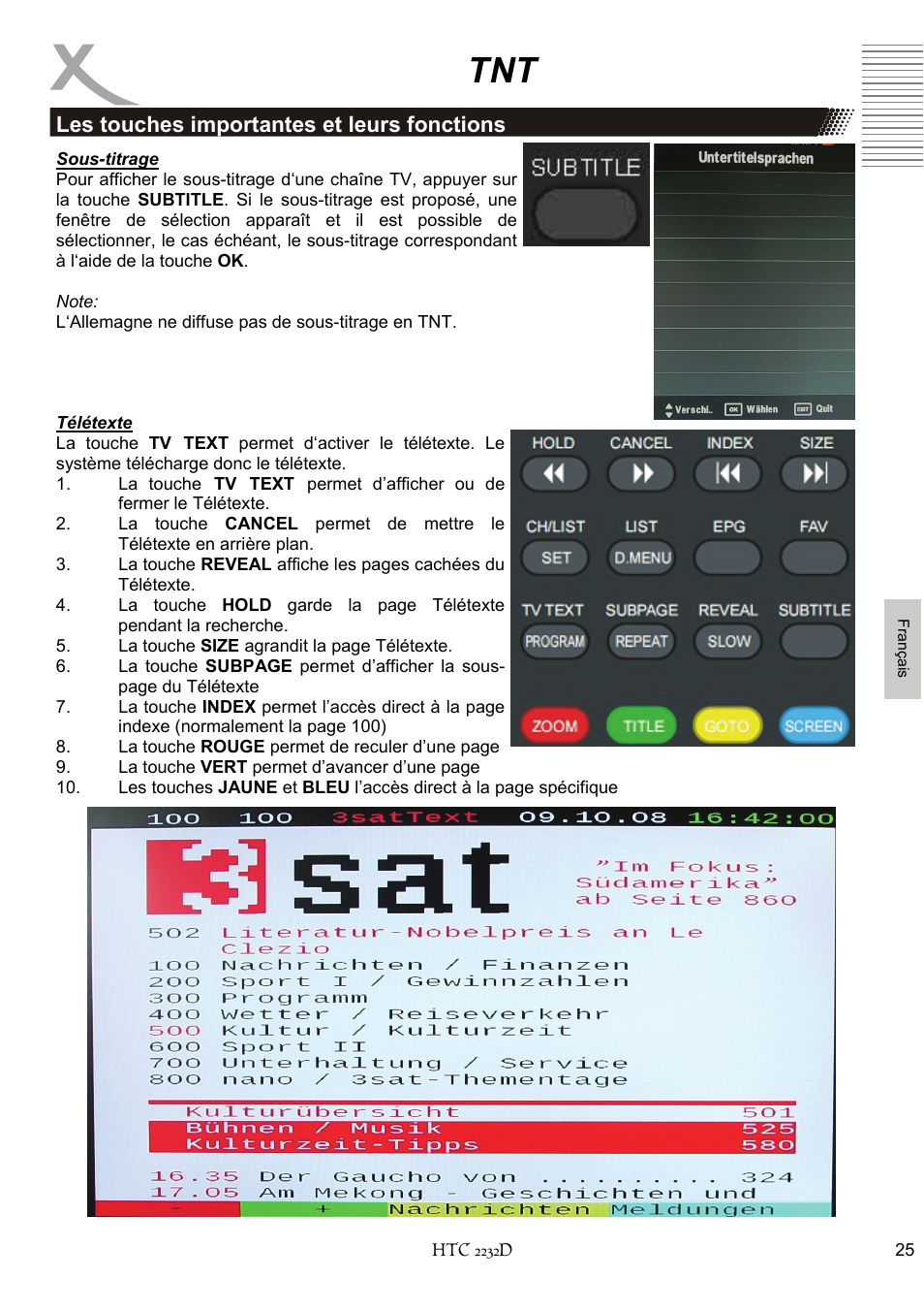 Les touches importantes et leurs fonctions | Xoro HTC 2232D User Manual | Page 155 / 198