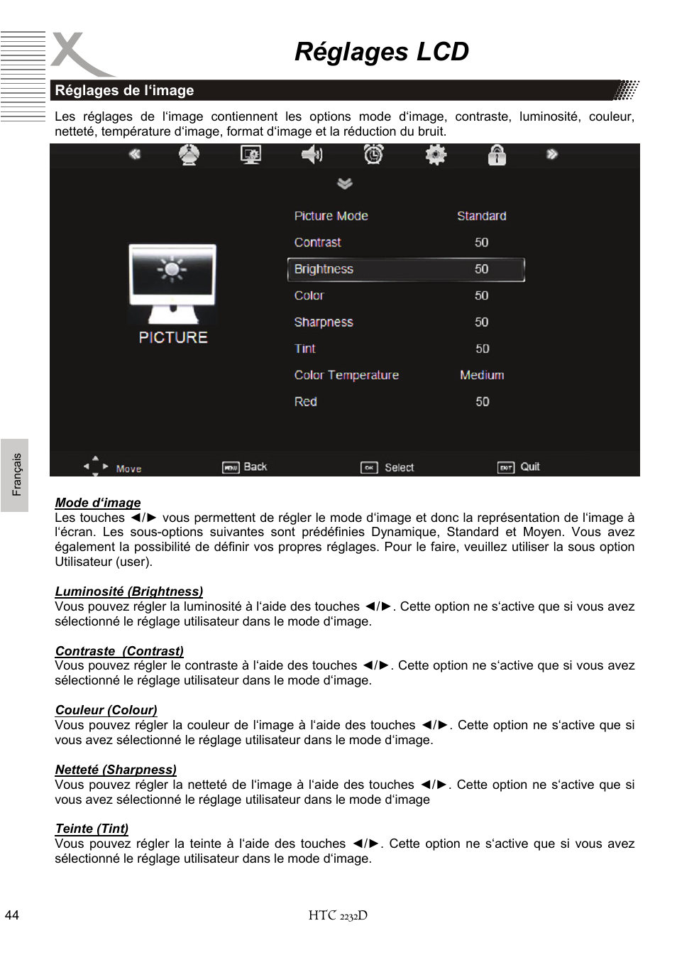 Réglages lcd | Xoro HTC 2232D User Manual | Page 174 / 198