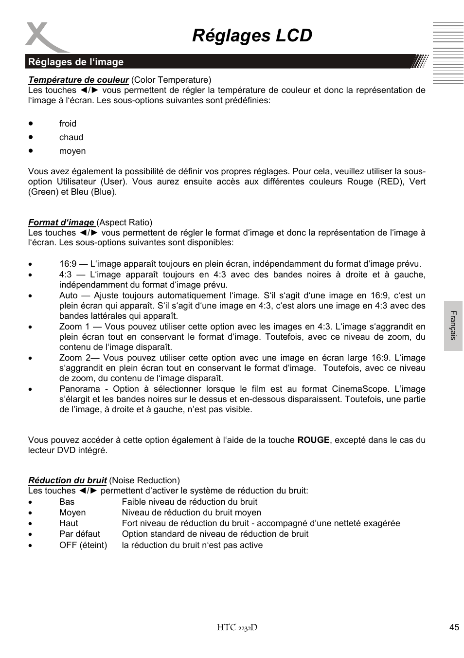 Réglages lcd | Xoro HTC 2232D User Manual | Page 175 / 198