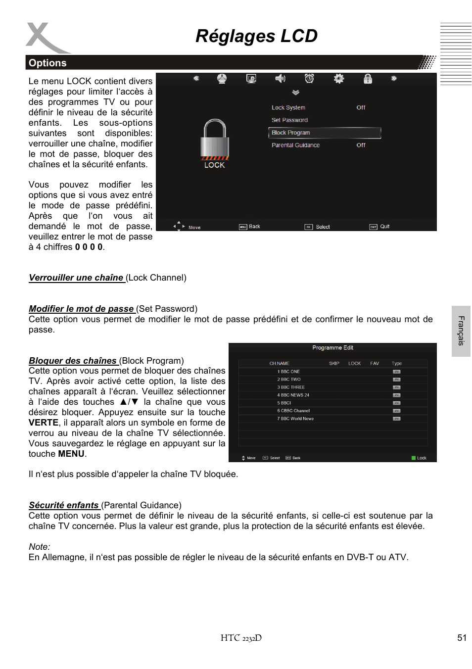 Réglages lcd | Xoro HTC 2232D User Manual | Page 181 / 198