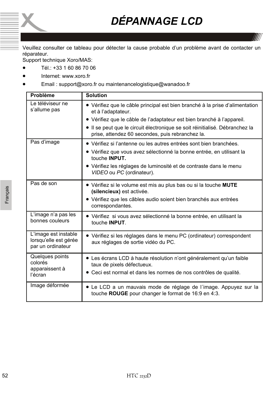 Dépannage lcd | Xoro HTC 2232D User Manual | Page 182 / 198