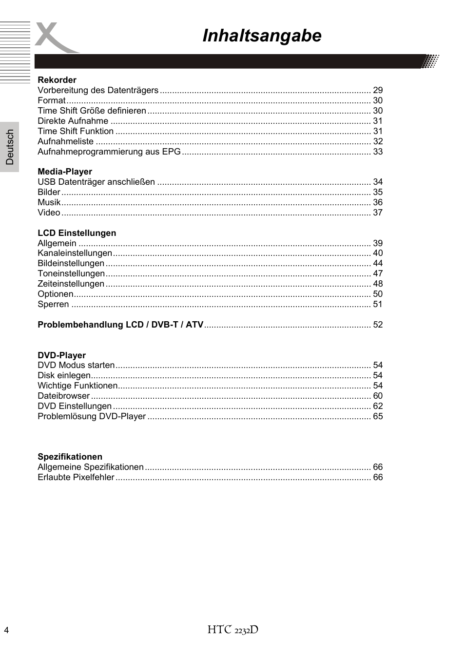 Inhaltsangabe | Xoro HTC 2232D User Manual | Page 4 / 198