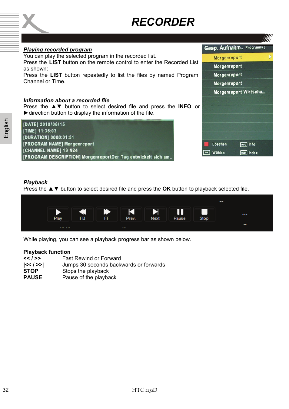 Recorder | Xoro HTC 2232D User Manual | Page 98 / 198