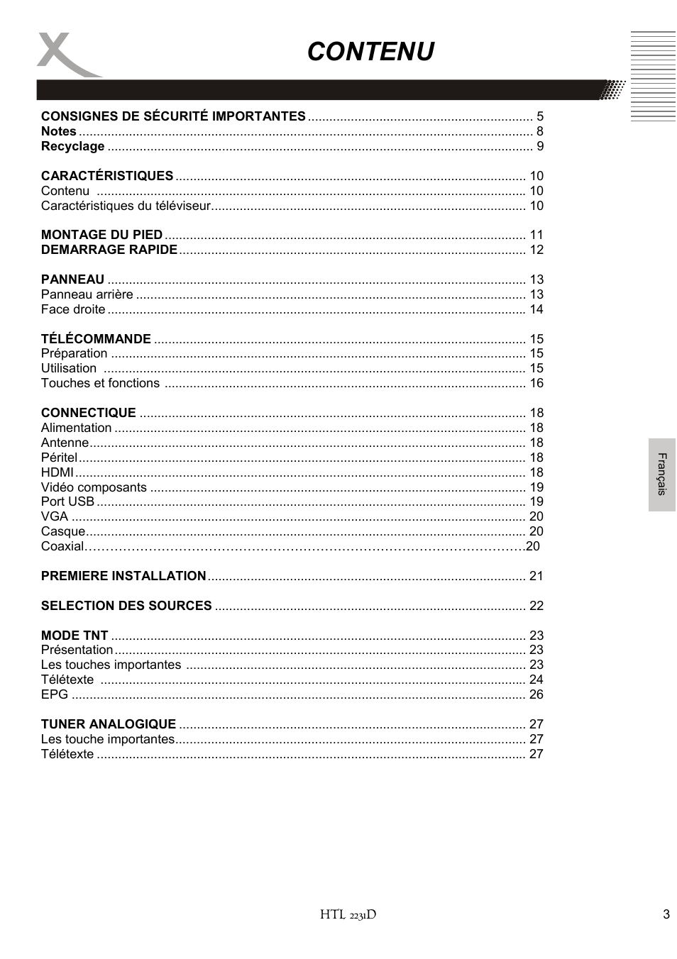 Contenu | Xoro HTL 2231D User Manual | Page 105 / 154