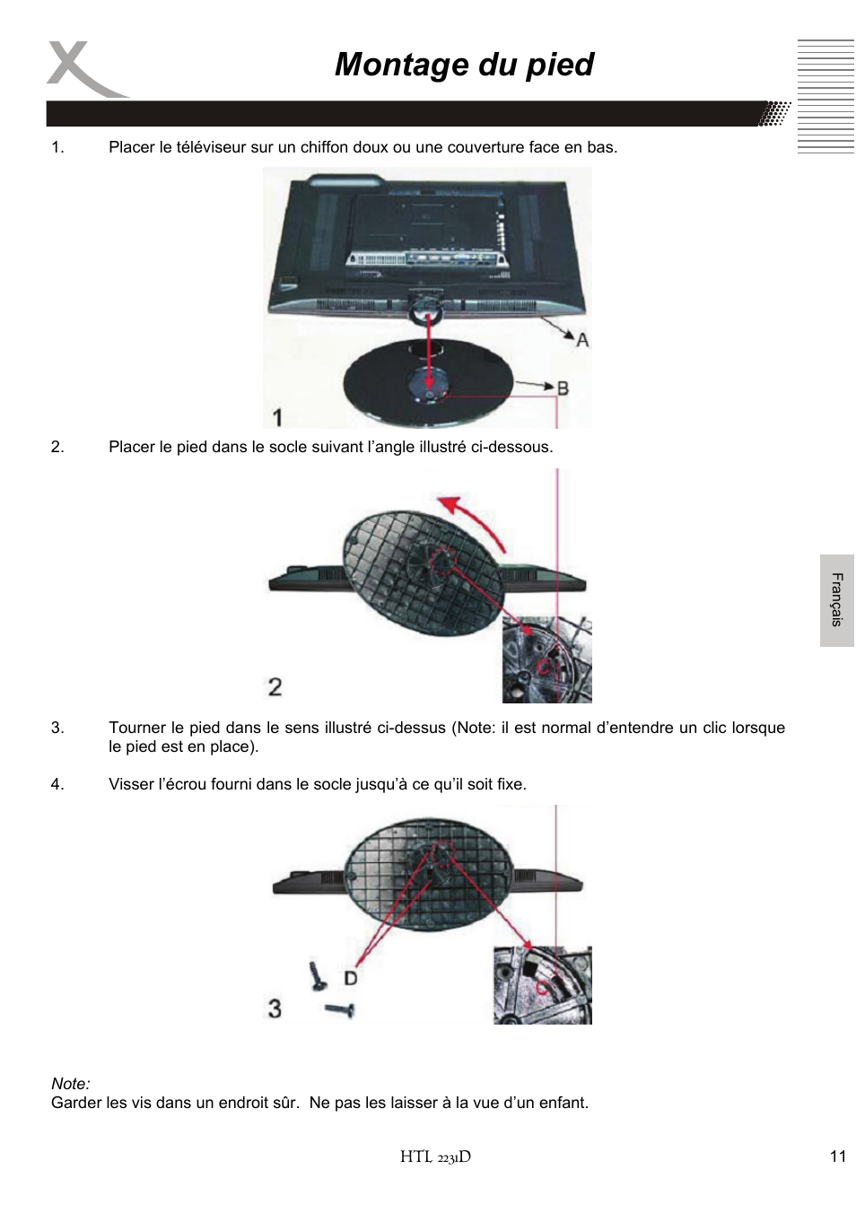 Montage du pied | Xoro HTL 2231D User Manual | Page 113 / 154