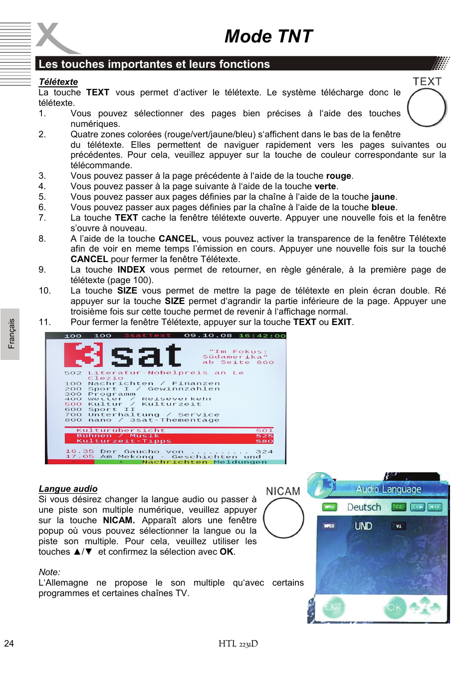 Mode tnt, Les touches importantes et leurs fonctions | Xoro HTL 2231D User Manual | Page 126 / 154