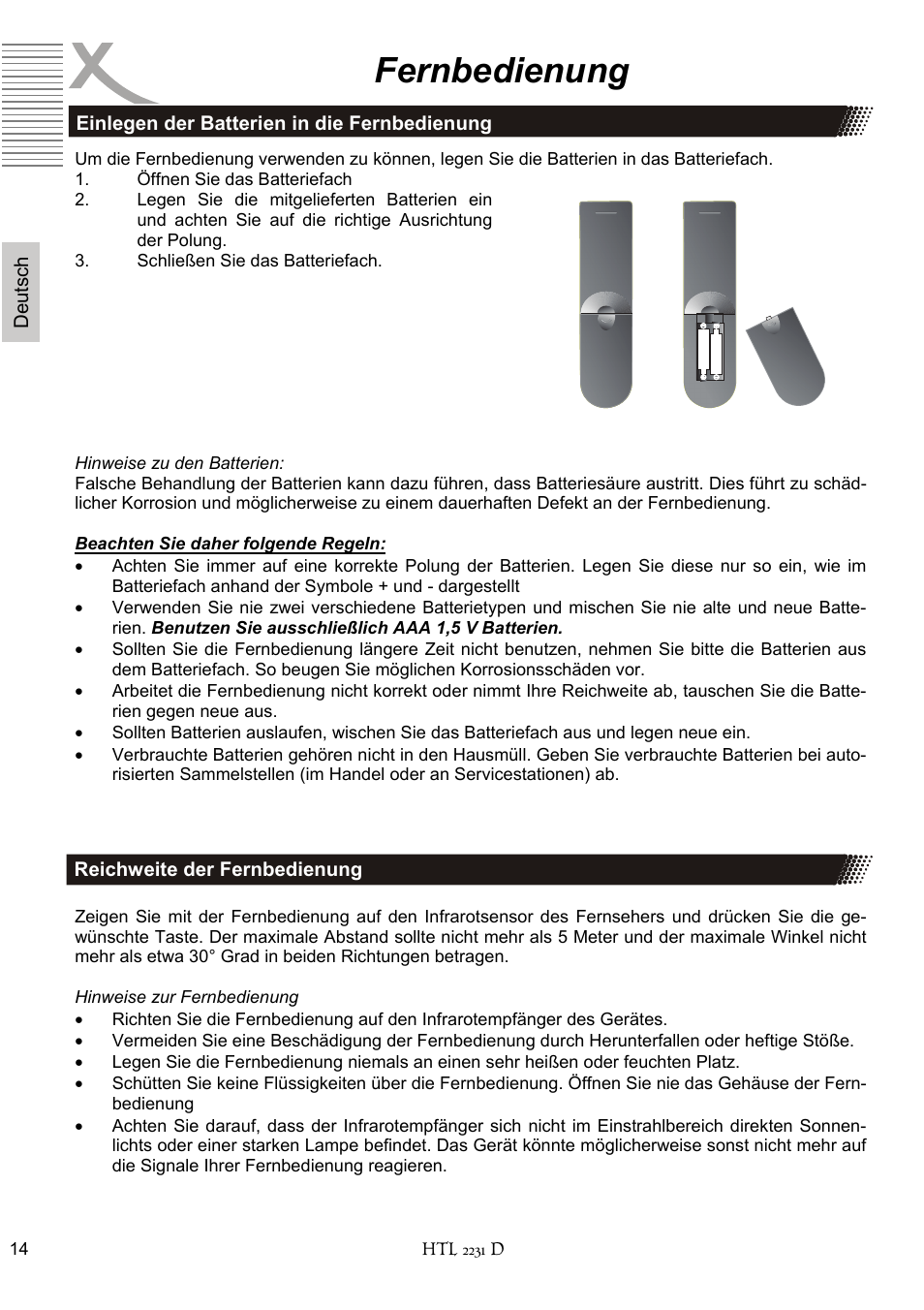 Fernbedienung | Xoro HTL 2231D User Manual | Page 14 / 154