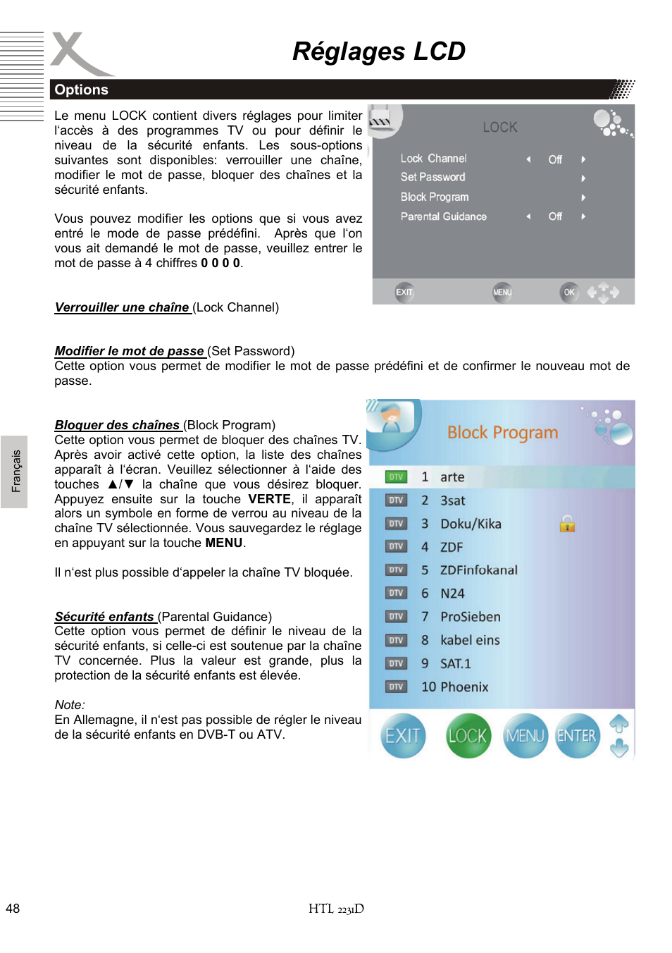 Réglages lcd | Xoro HTL 2231D User Manual | Page 150 / 154