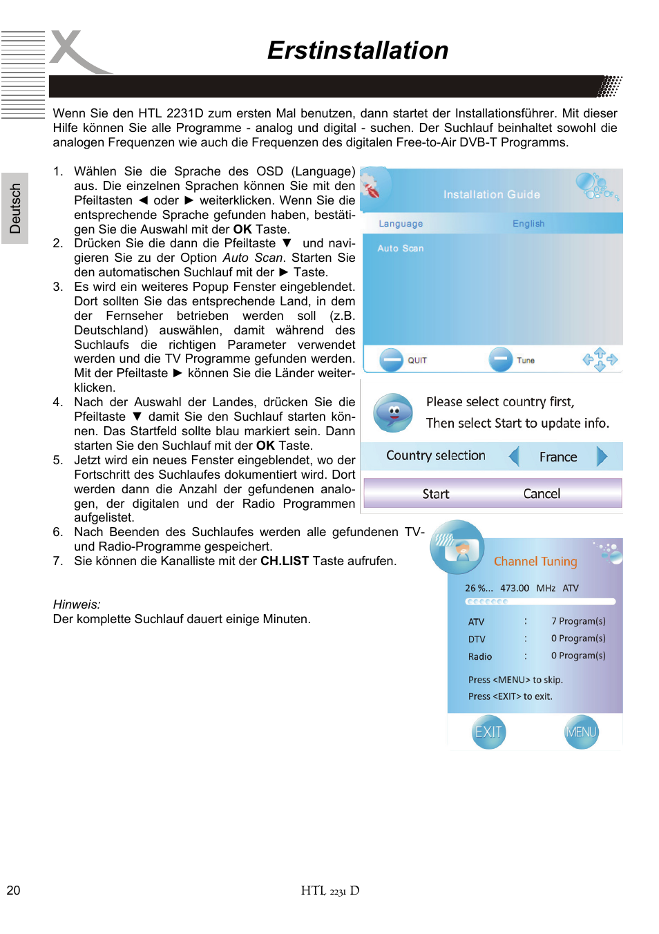 Erstinstallation | Xoro HTL 2231D User Manual | Page 20 / 154