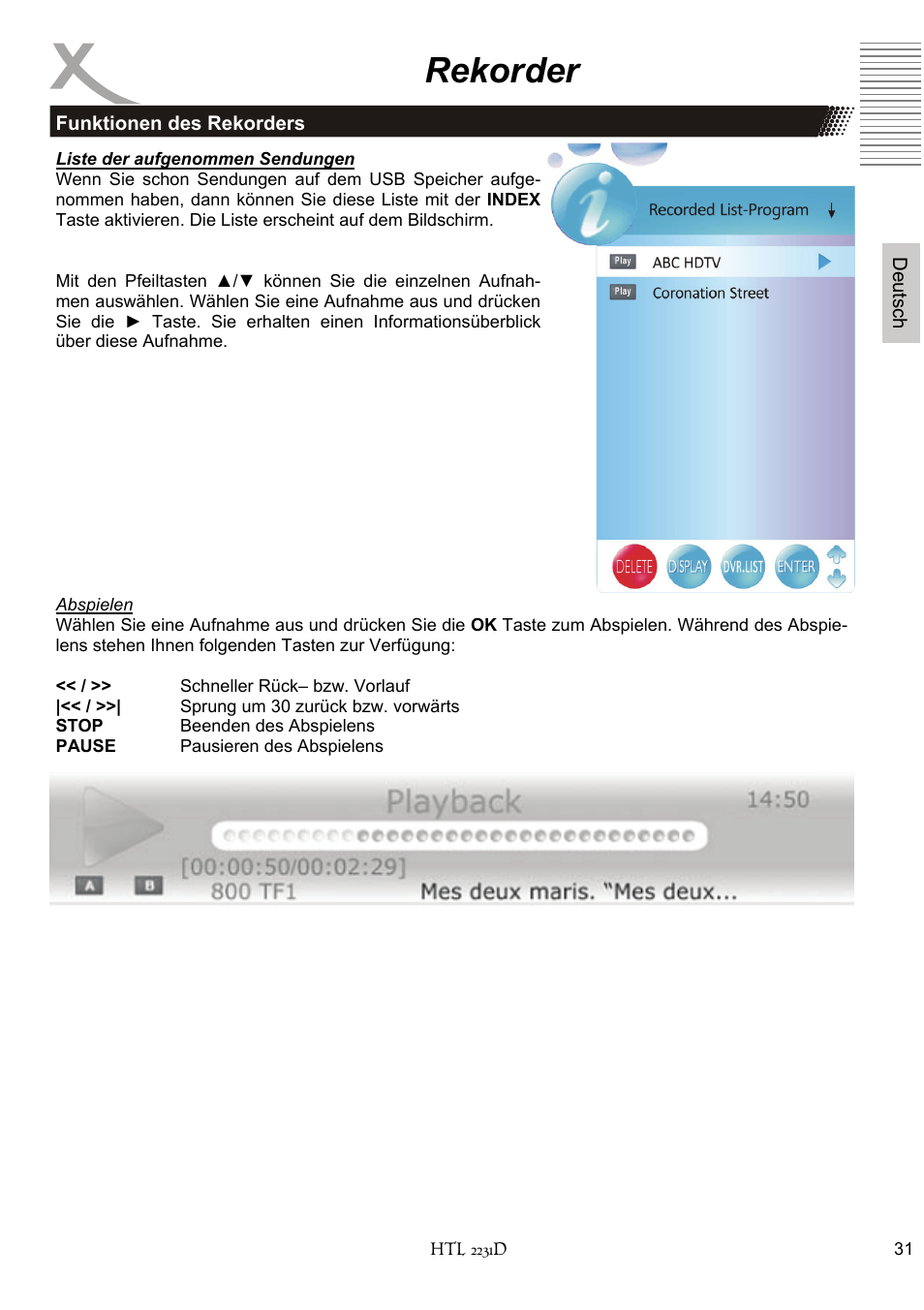 Rekorder | Xoro HTL 2231D User Manual | Page 31 / 154