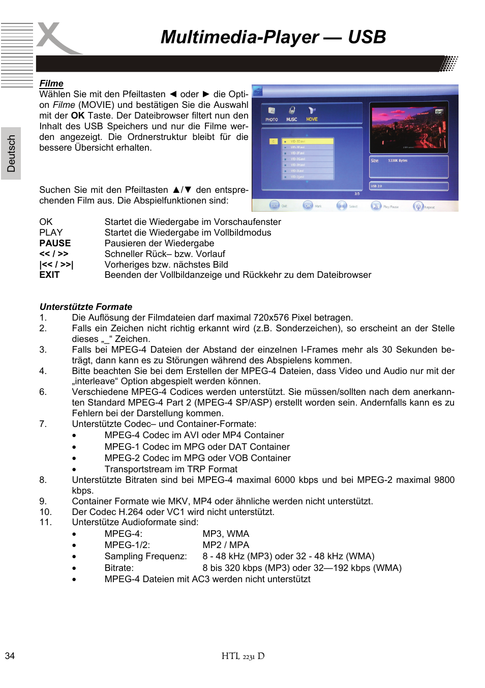 Multimedia-player — usb | Xoro HTL 2231D User Manual | Page 34 / 154