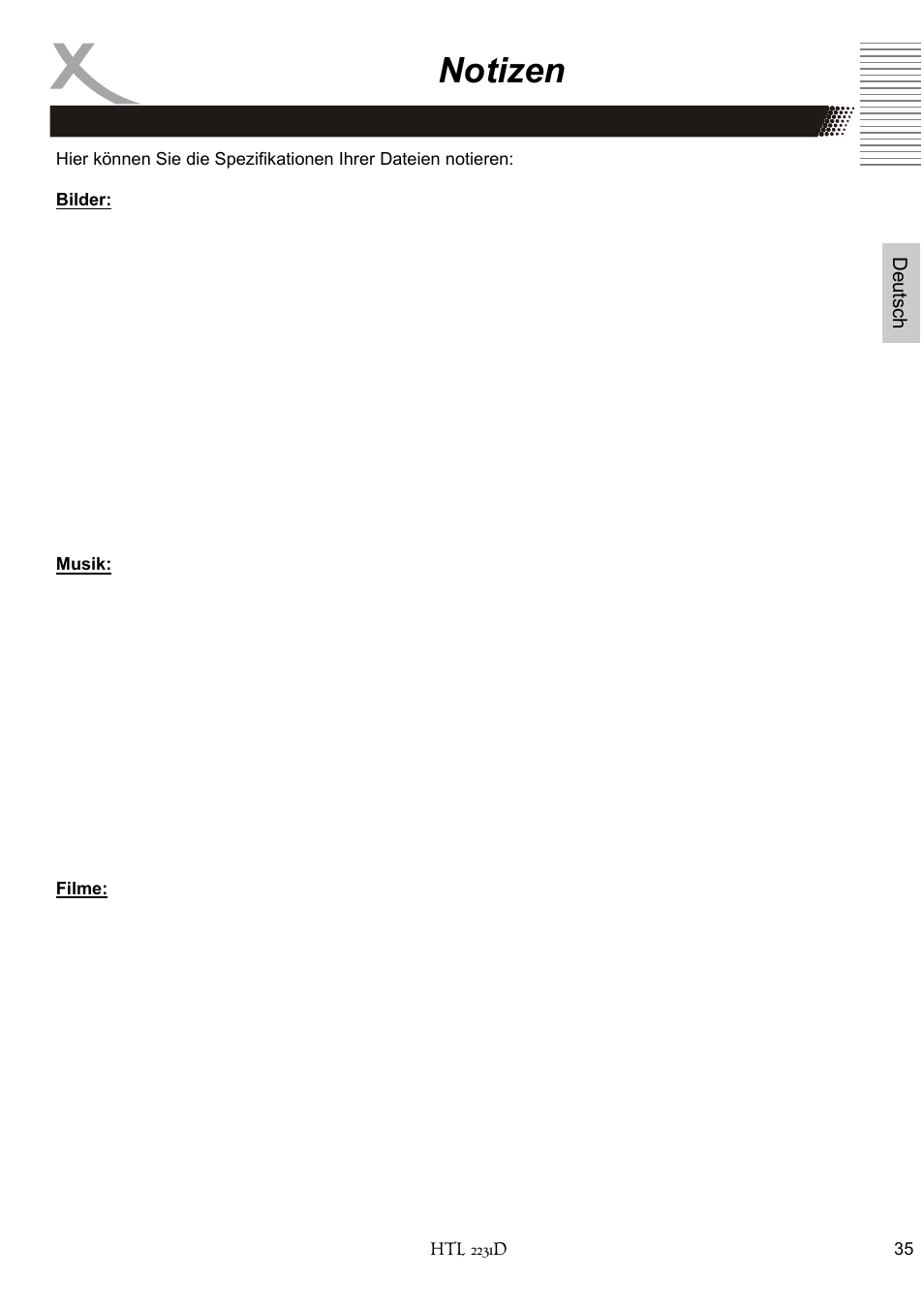 Notizen | Xoro HTL 2231D User Manual | Page 35 / 154