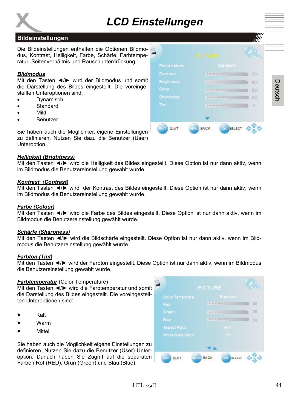 Lcd einstellungen | Xoro HTL 2231D User Manual | Page 41 / 154