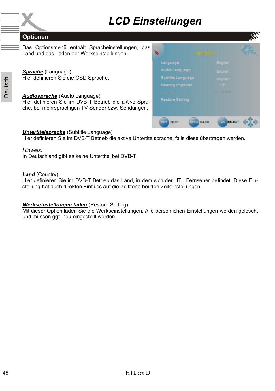 Lcd einstellungen | Xoro HTL 2231D User Manual | Page 46 / 154