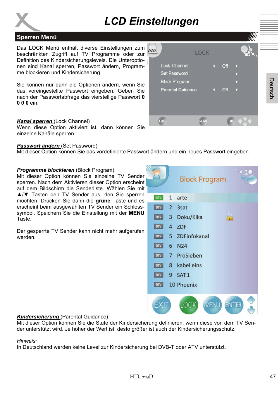 Lcd einstellungen | Xoro HTL 2231D User Manual | Page 47 / 154