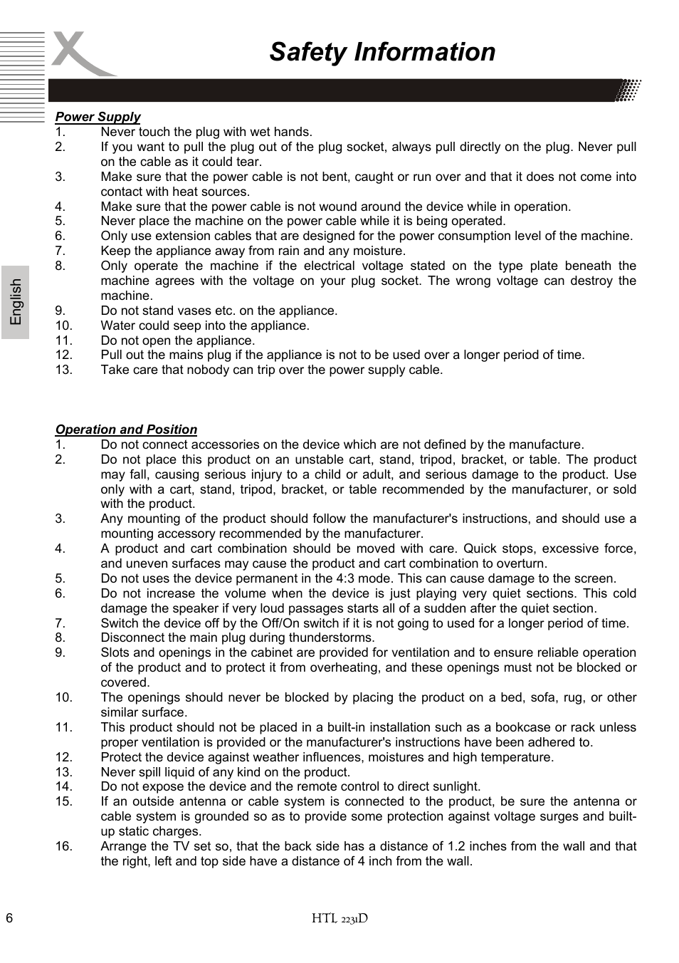 Safety information | Xoro HTL 2231D User Manual | Page 58 / 154