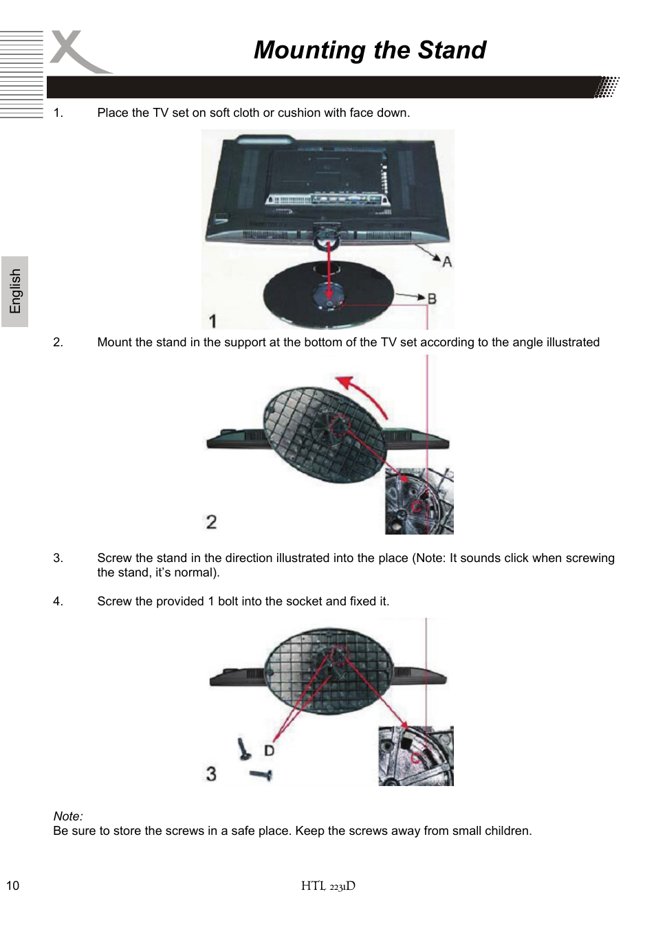 Mounting the stand | Xoro HTL 2231D User Manual | Page 62 / 154