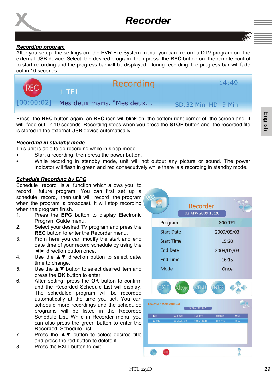 Recorder | Xoro HTL 2231D User Manual | Page 81 / 154