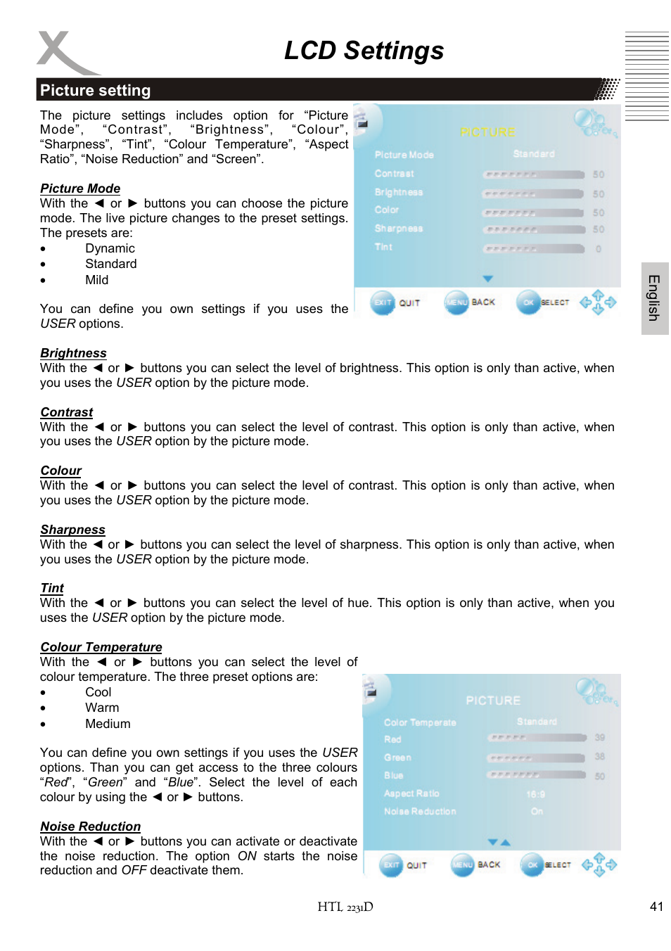 Lcd settings | Xoro HTL 2231D User Manual | Page 93 / 154
