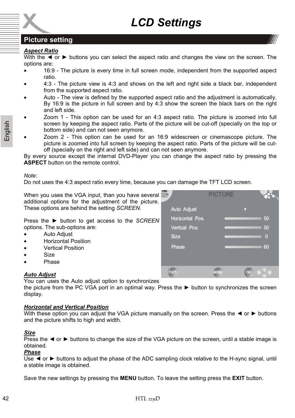 Lcd settings | Xoro HTL 2231D User Manual | Page 94 / 154