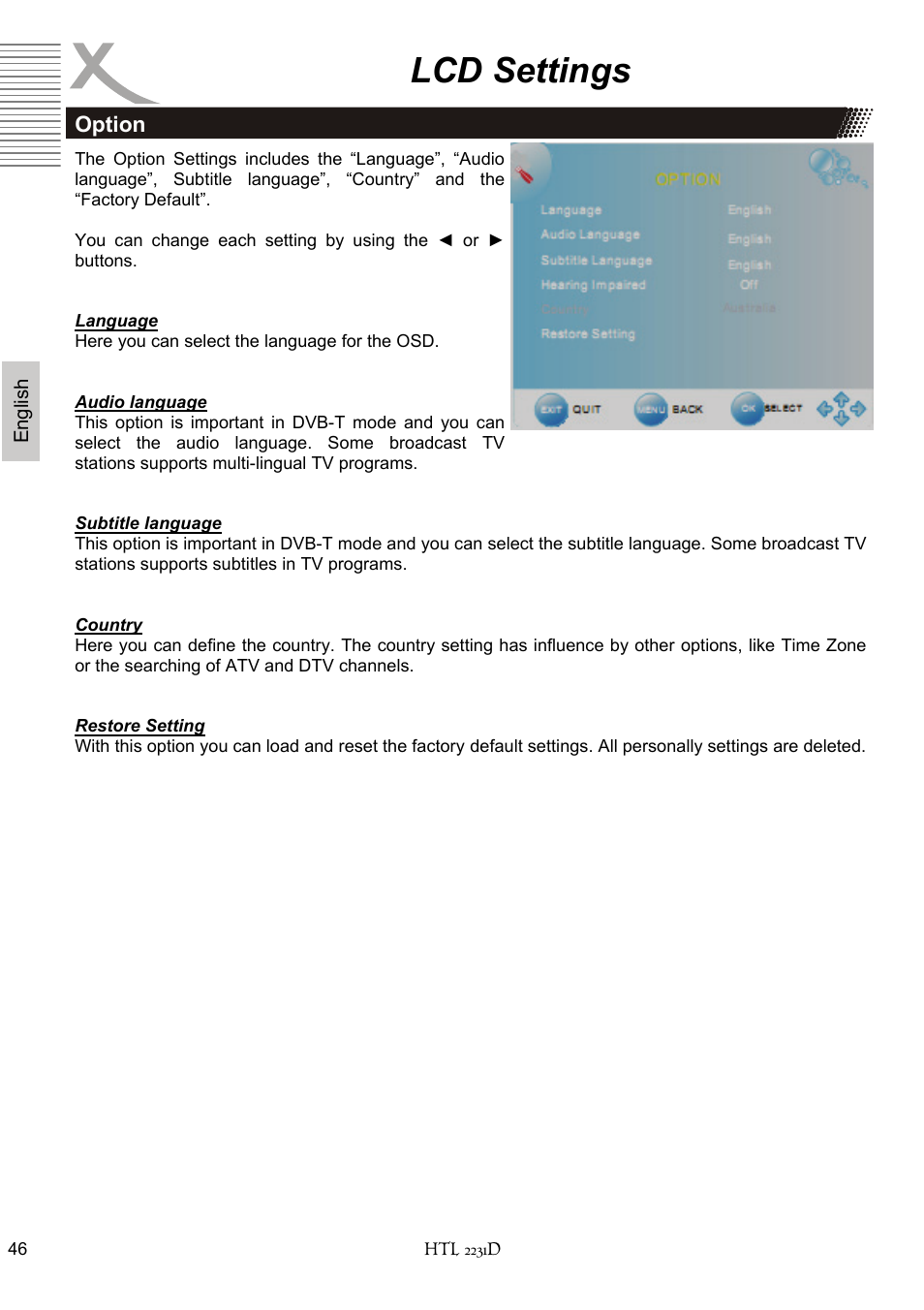 Lcd settings | Xoro HTL 2231D User Manual | Page 98 / 154