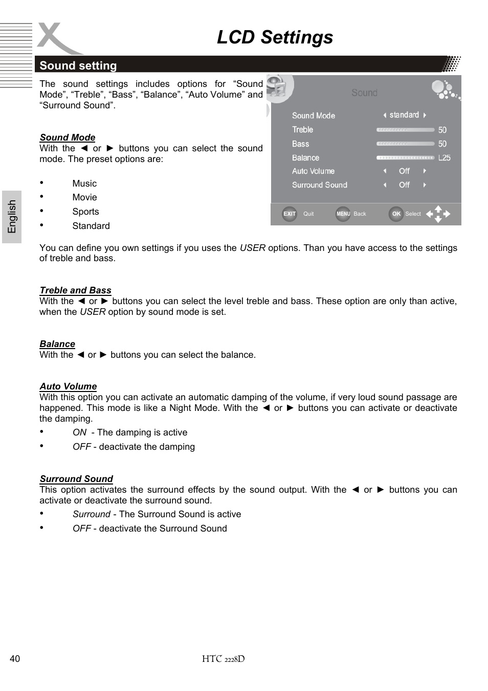Lcd settings, Sound setting | Xoro HTC 2228D User Manual | Page 100 / 174