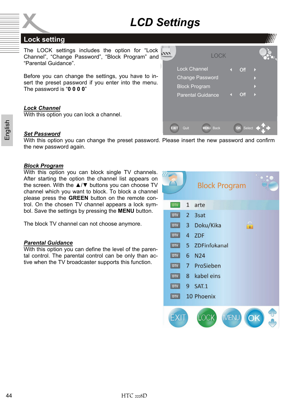 Lcd settings, Lock setting | Xoro HTC 2228D User Manual | Page 104 / 174