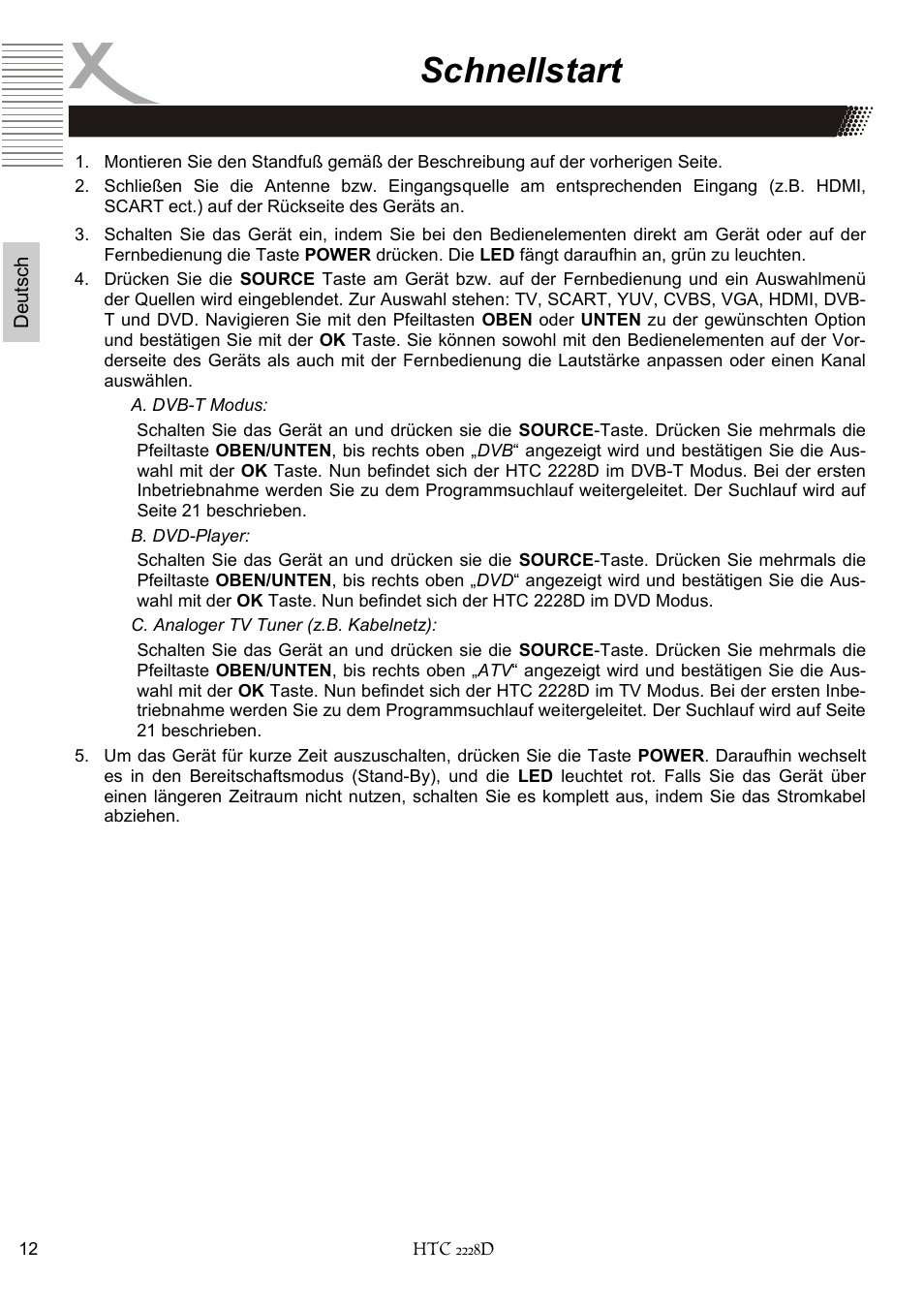 Schnellstart | Xoro HTC 2228D User Manual | Page 12 / 174
