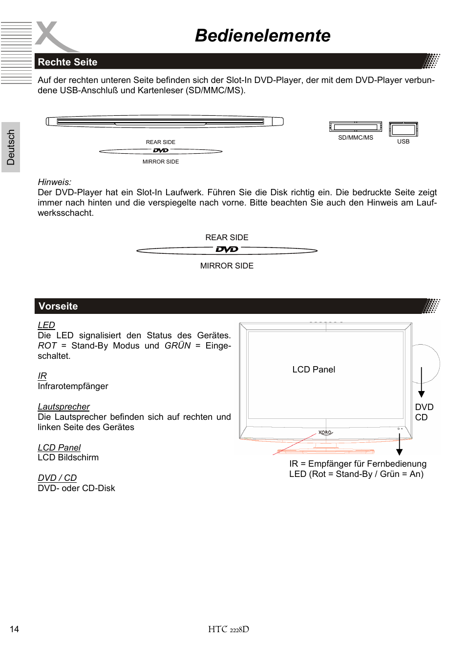 Bedienelemente | Xoro HTC 2228D User Manual | Page 14 / 174