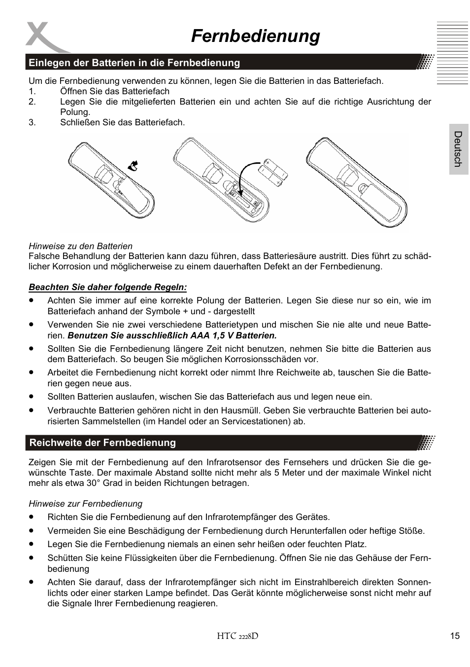 Fernbedienung | Xoro HTC 2228D User Manual | Page 15 / 174