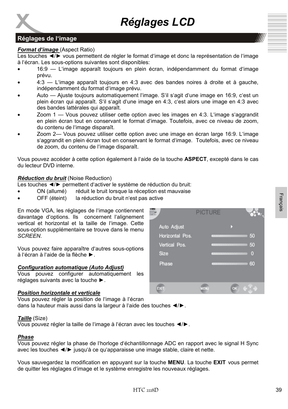 Réglages lcd | Xoro HTC 2228D User Manual | Page 155 / 174