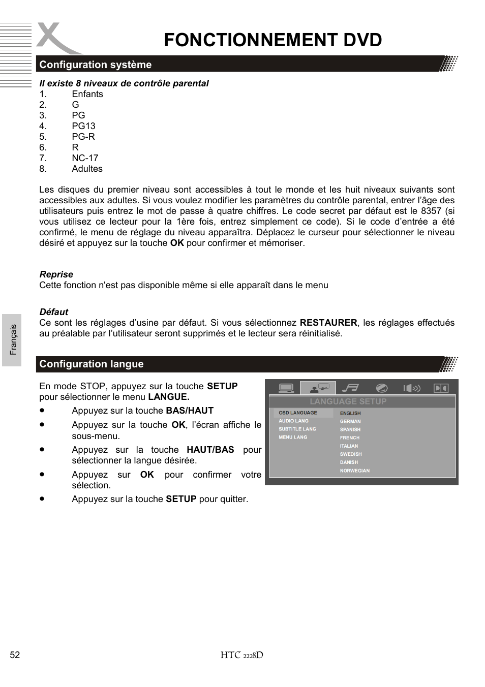 Fonctionnement dvd | Xoro HTC 2228D User Manual | Page 168 / 174