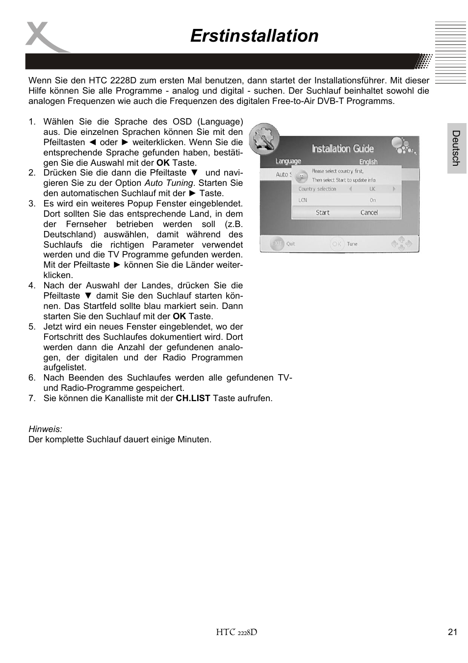 Erstinstallation | Xoro HTC 2228D User Manual | Page 21 / 174