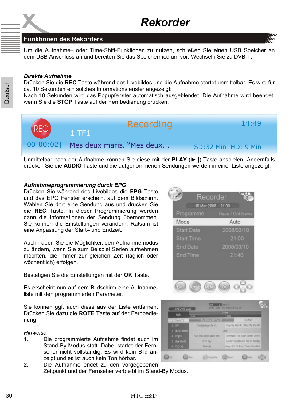 Rekorder | Xoro HTC 2228D User Manual | Page 30 / 174