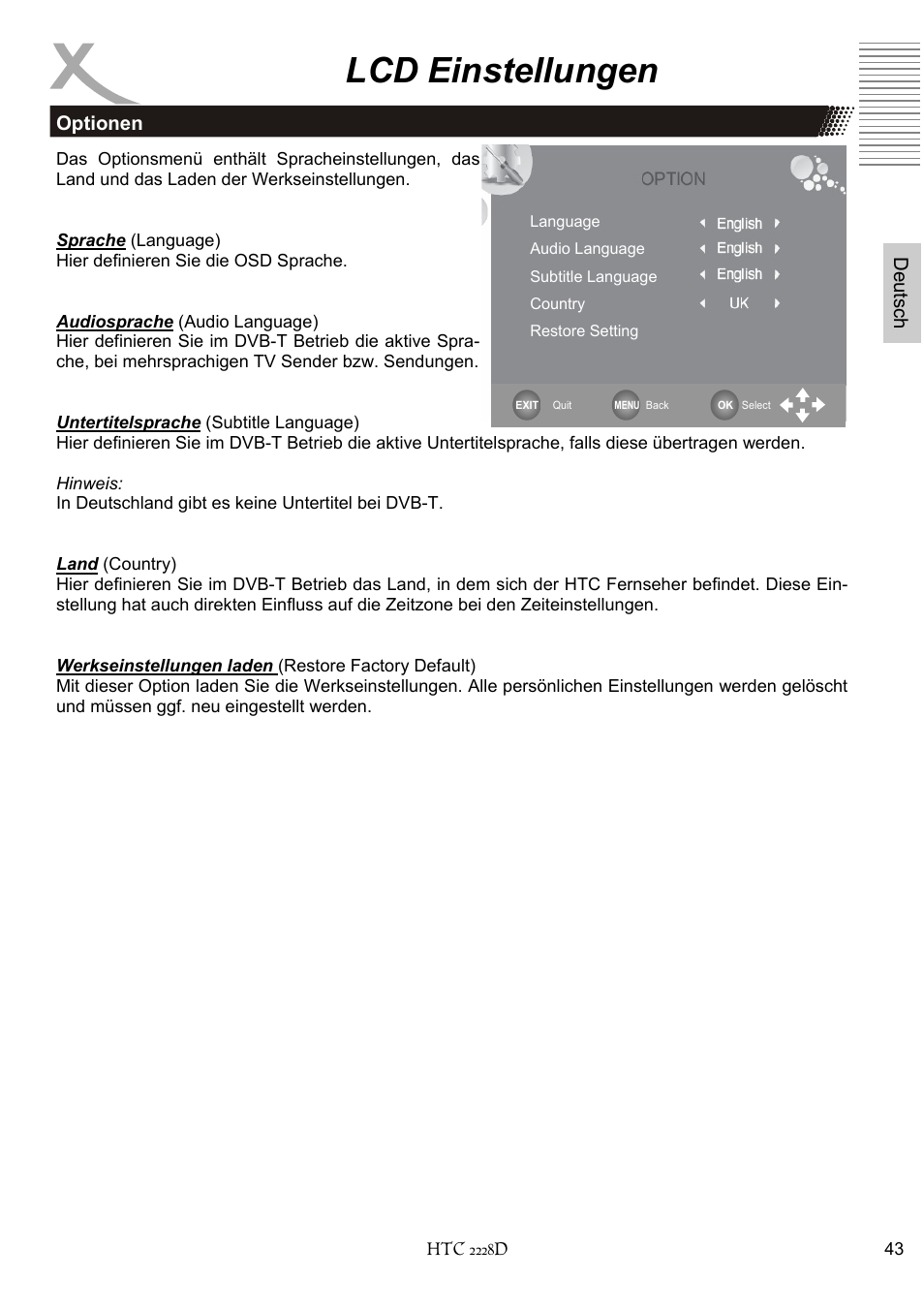 Lcd einstellungen | Xoro HTC 2228D User Manual | Page 43 / 174