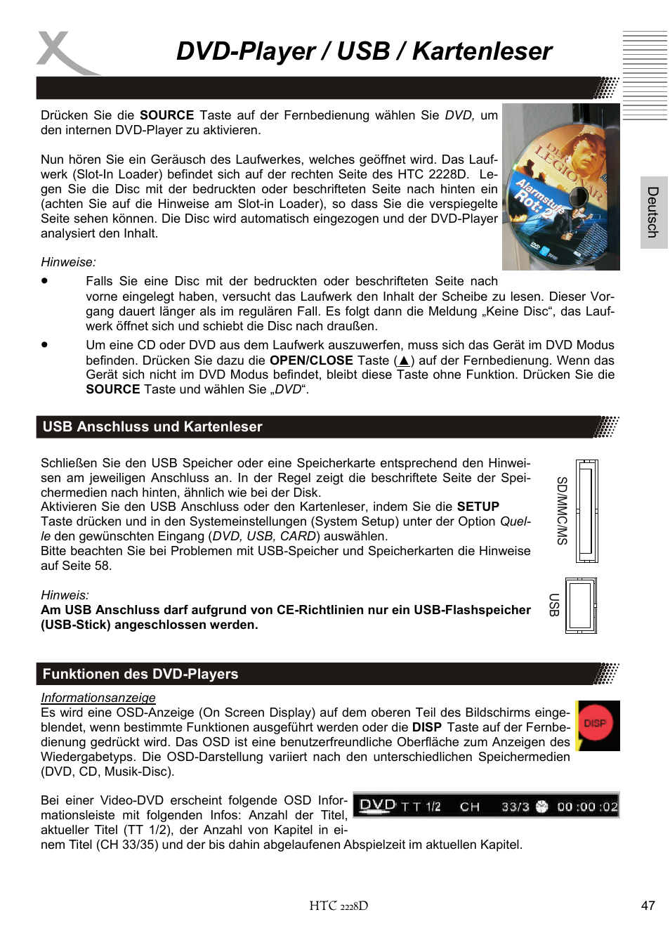 Dvd-player / usb / kartenleser | Xoro HTC 2228D User Manual | Page 47 / 174