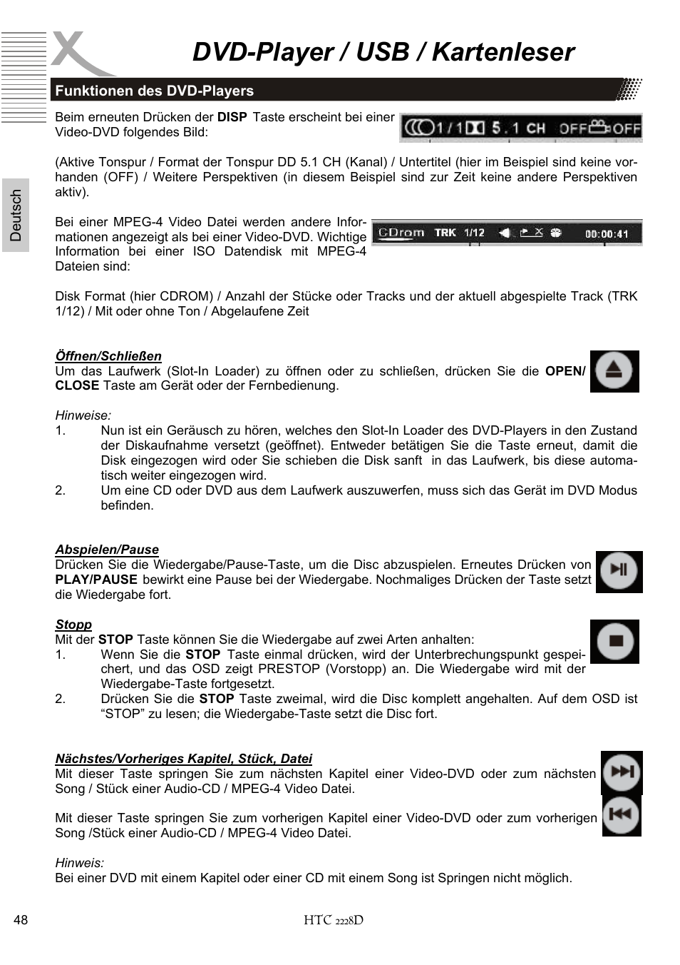 Dvd-player / usb / kartenleser | Xoro HTC 2228D User Manual | Page 48 / 174