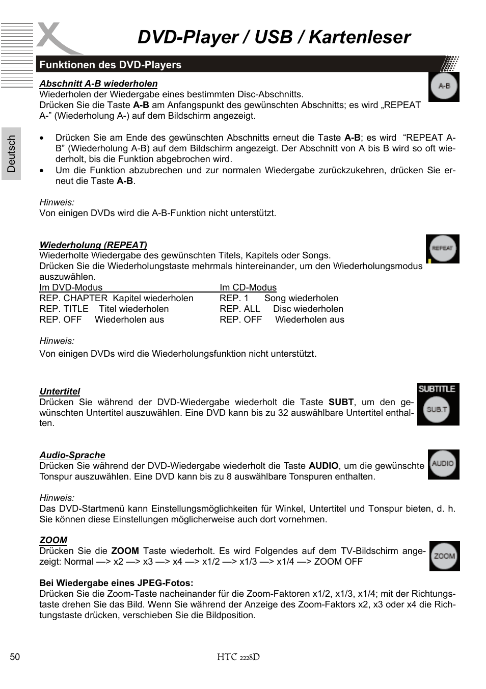 Dvd-player / usb / kartenleser | Xoro HTC 2228D User Manual | Page 50 / 174