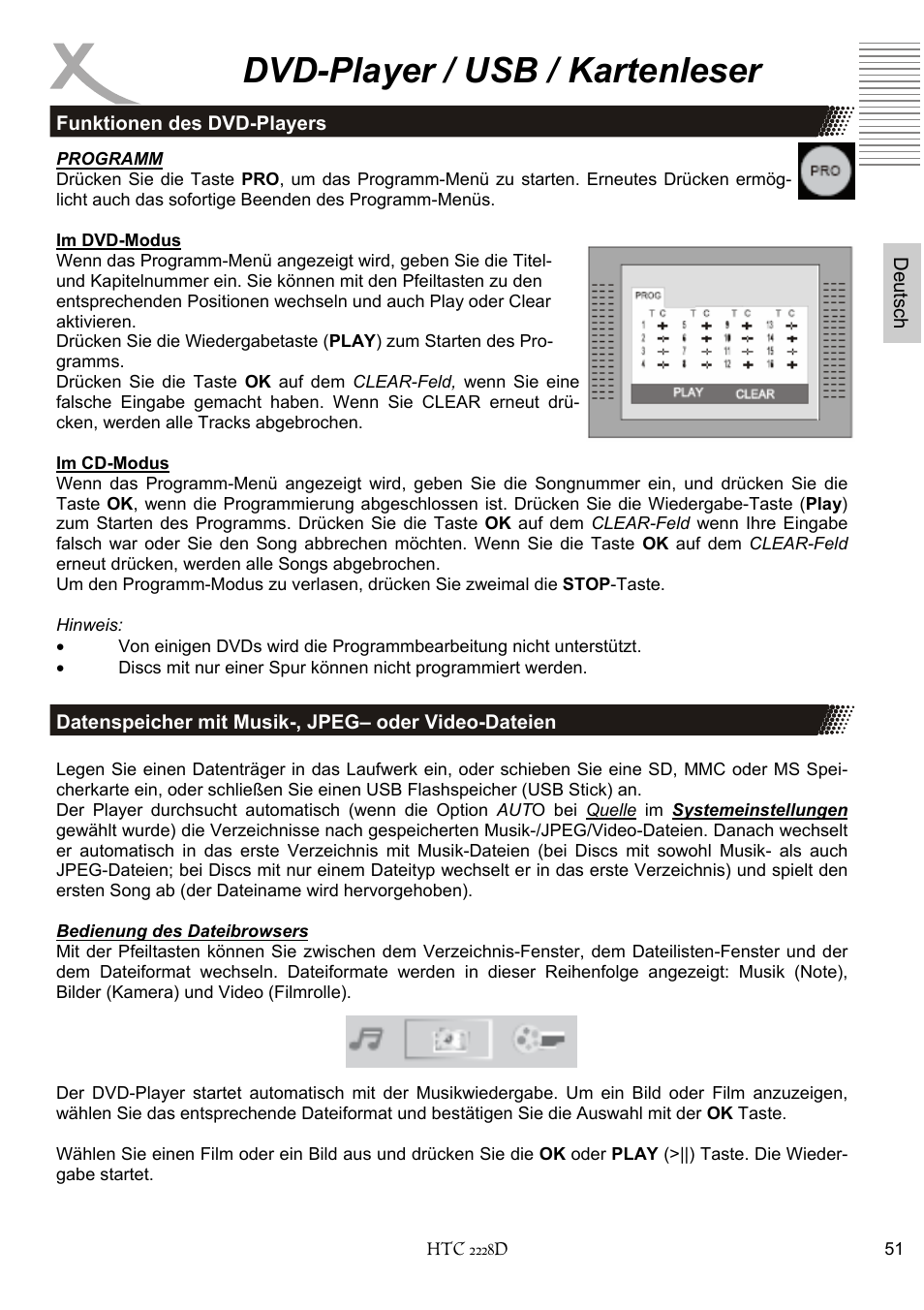 Dvd-player / usb / kartenleser | Xoro HTC 2228D User Manual | Page 51 / 174