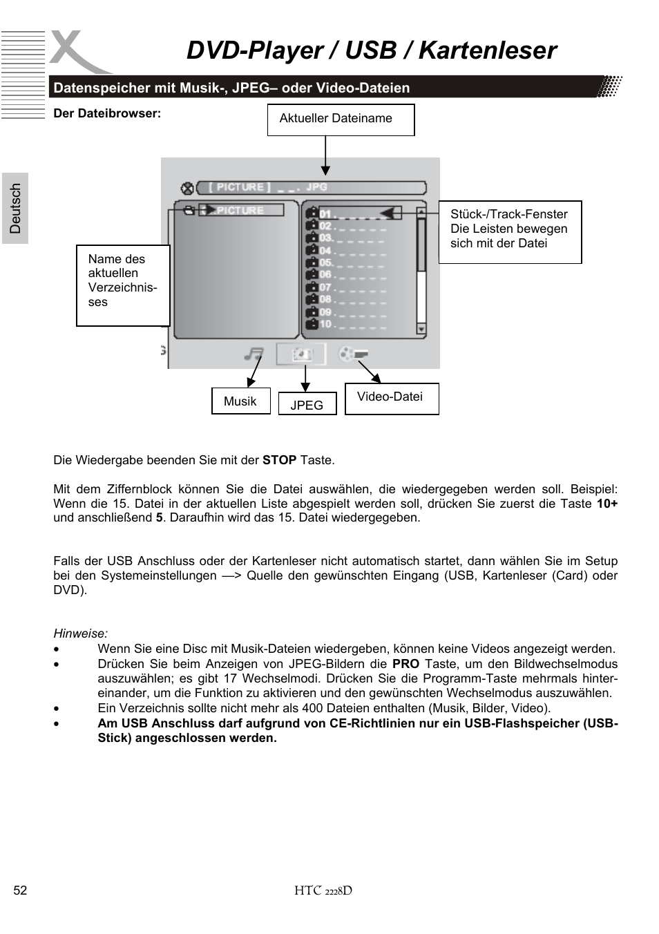 Dvd-player / usb / kartenleser | Xoro HTC 2228D User Manual | Page 52 / 174