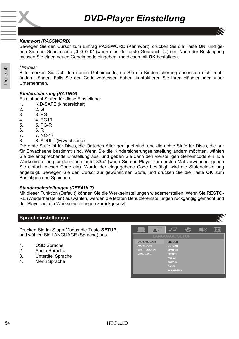 Dvd-player einstellung | Xoro HTC 2228D User Manual | Page 54 / 174