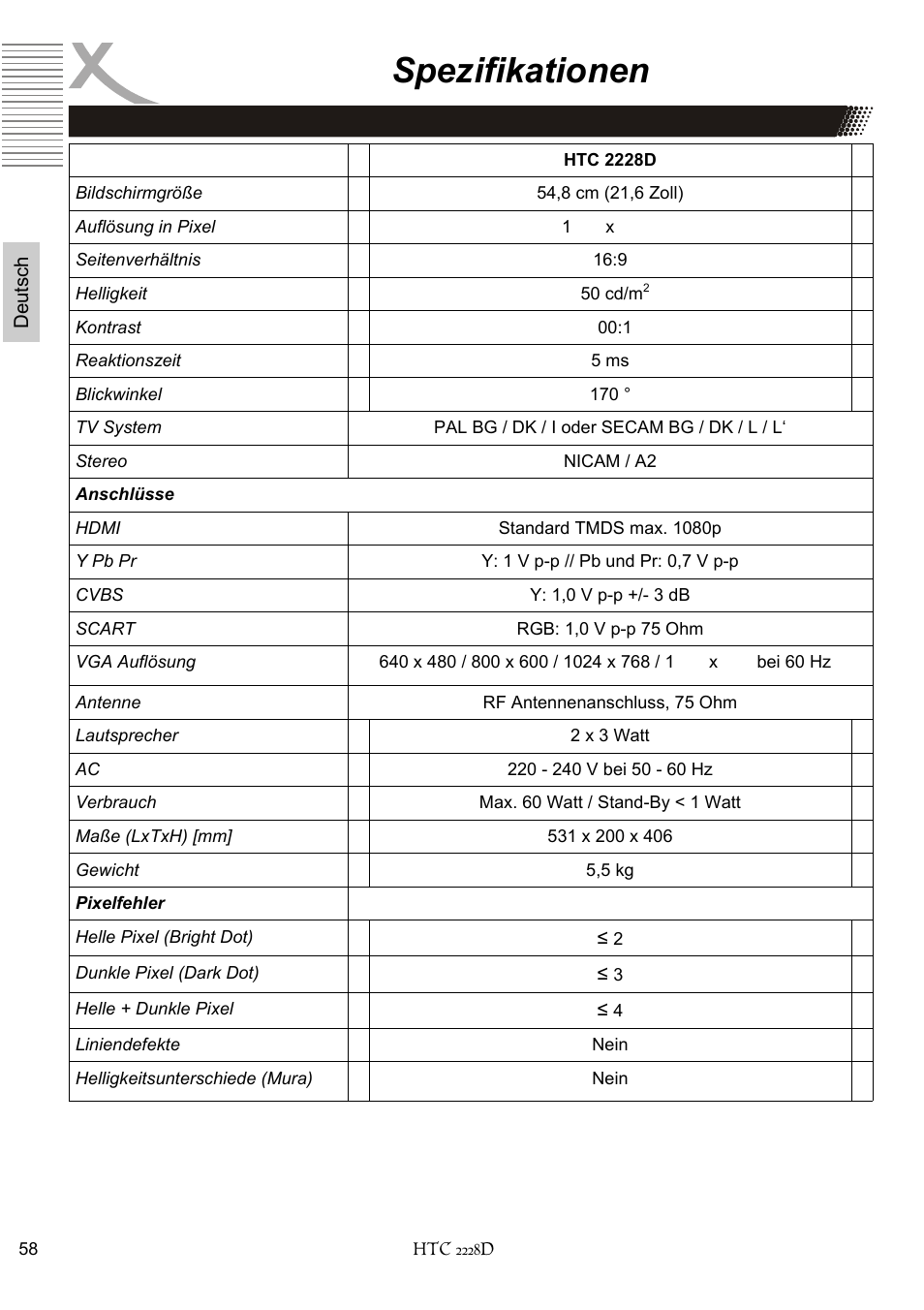 Spezifikationen | Xoro HTC 2228D User Manual | Page 58 / 174