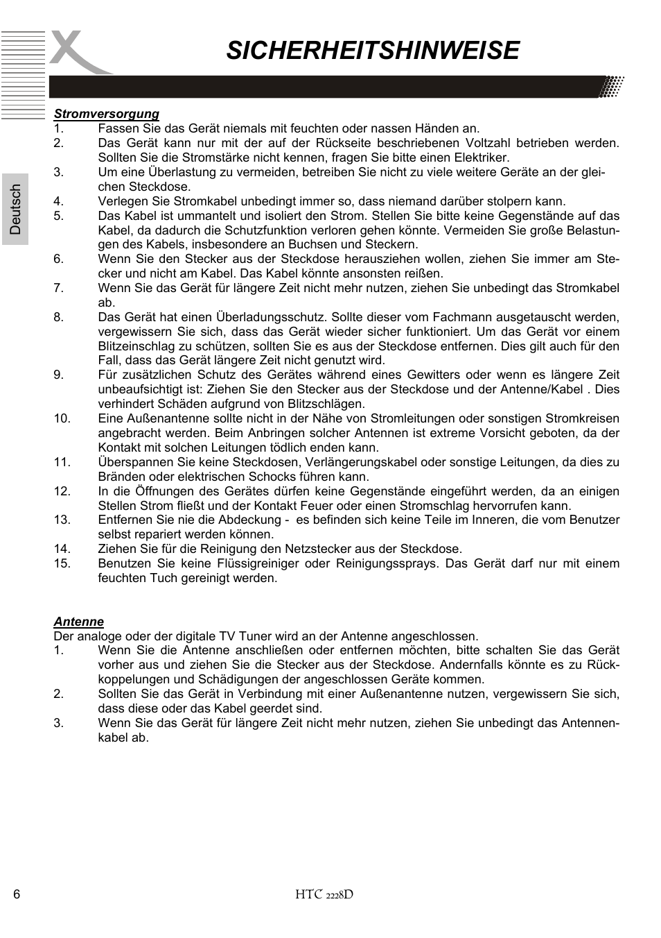 Sicherheitshinweise | Xoro HTC 2228D User Manual | Page 6 / 174