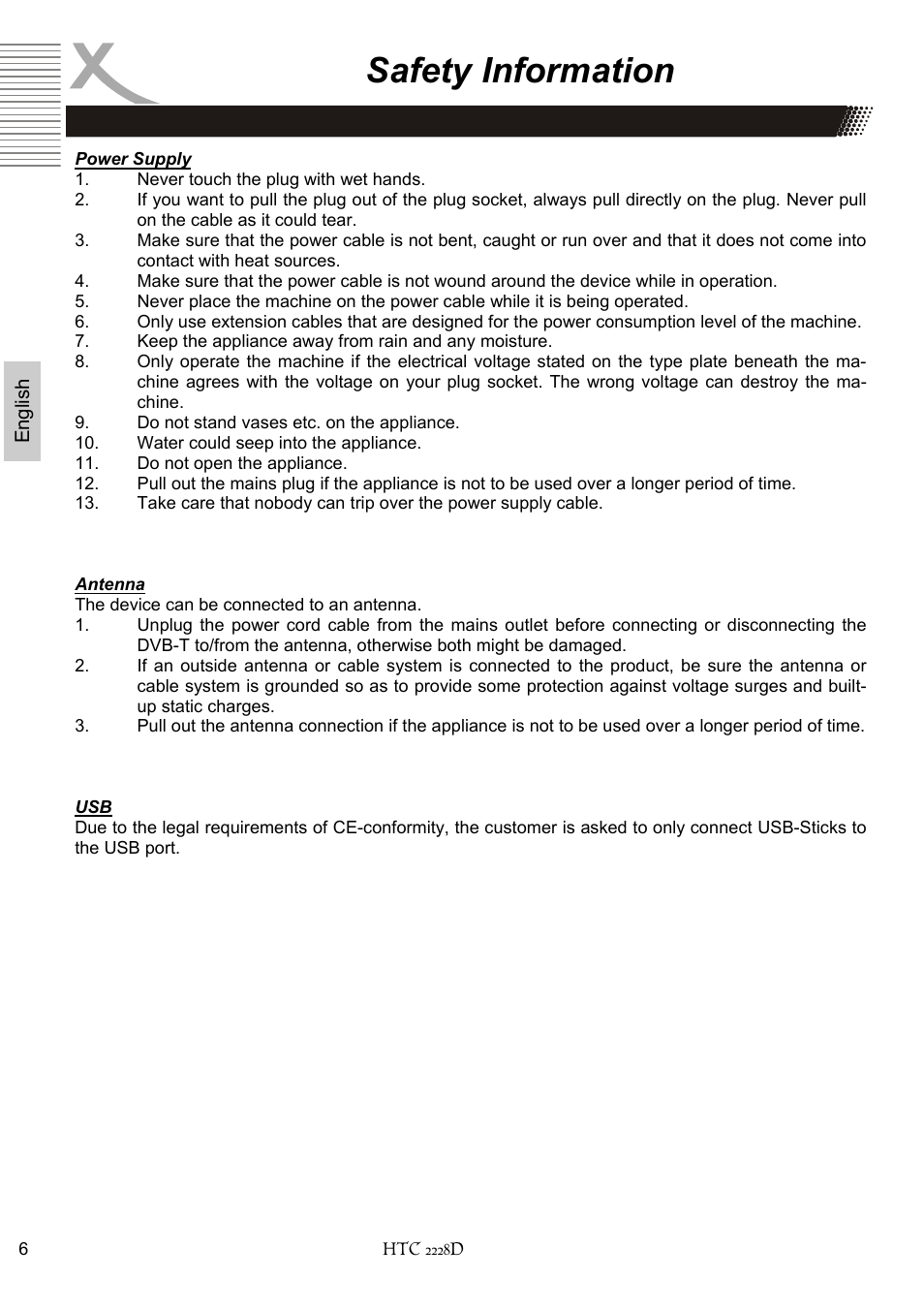 Safety information | Xoro HTC 2228D User Manual | Page 66 / 174