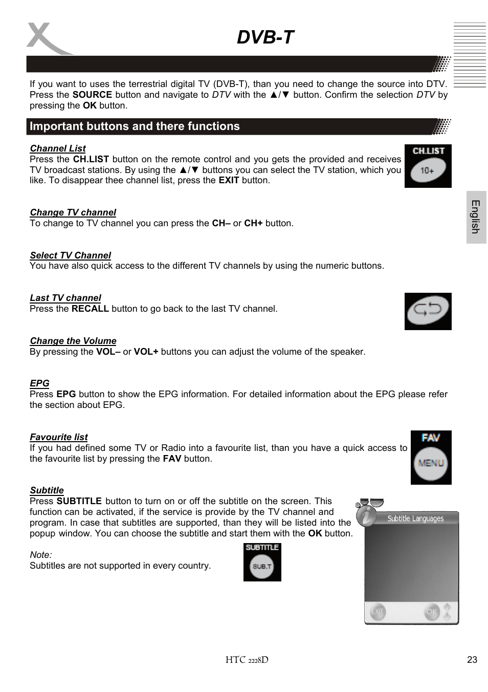 Dvb-t, Important buttons and there functions | Xoro HTC 2228D User Manual | Page 83 / 174