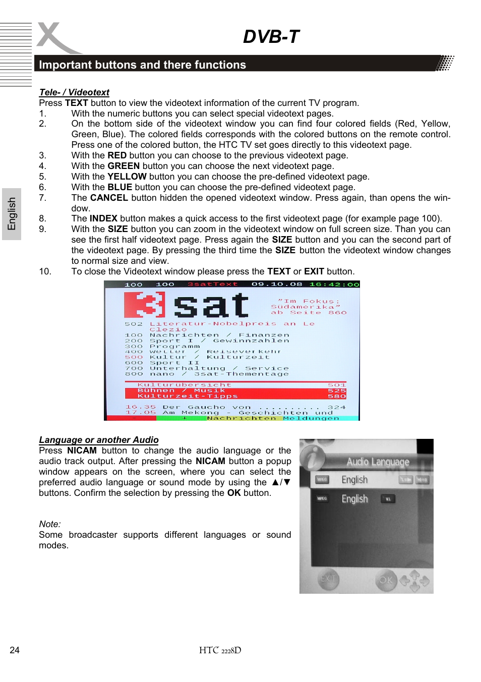 Dvb-t, Important buttons and there functions | Xoro HTC 2228D User Manual | Page 84 / 174