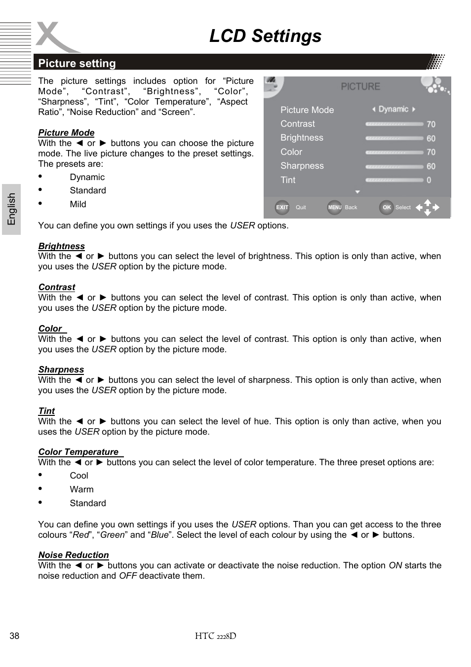 Lcd settings, Picture setting | Xoro HTC 2228D User Manual | Page 98 / 174