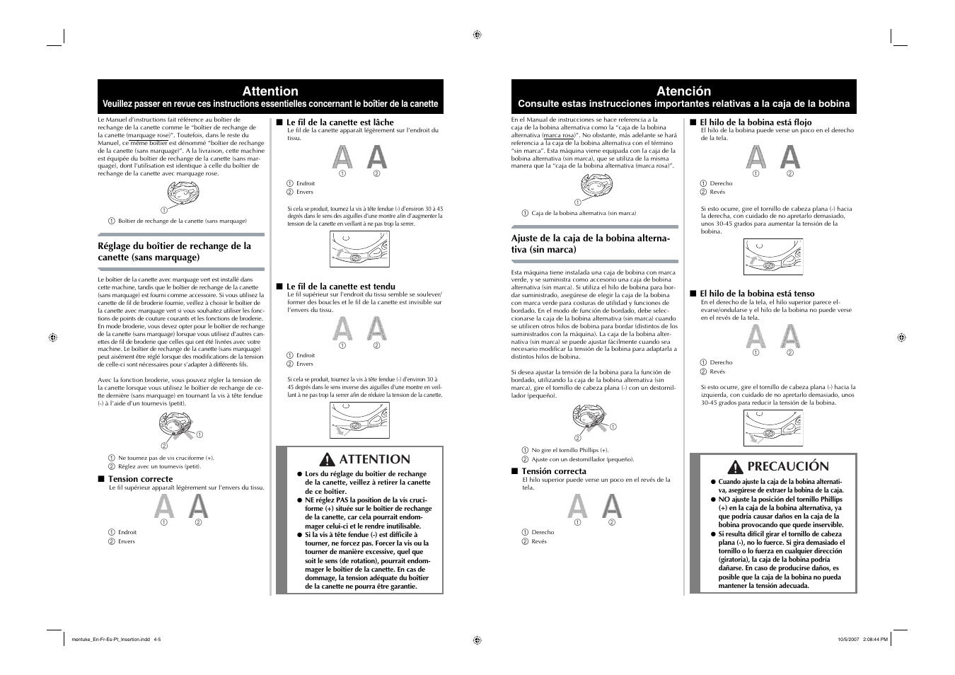 Attention, Atención, Precaución | Brother Innov-is 1200 User Manual | Page 2 / 4