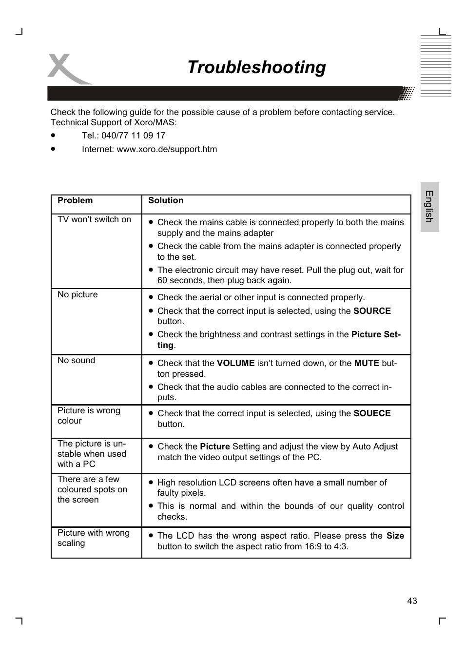 Troubleshooting | Xoro HTC 1926D User Manual | Page 105 / 304