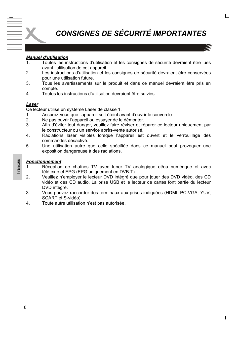 Consignes de sécurité importantes | Xoro HTC 1926D User Manual | Page 188 / 304